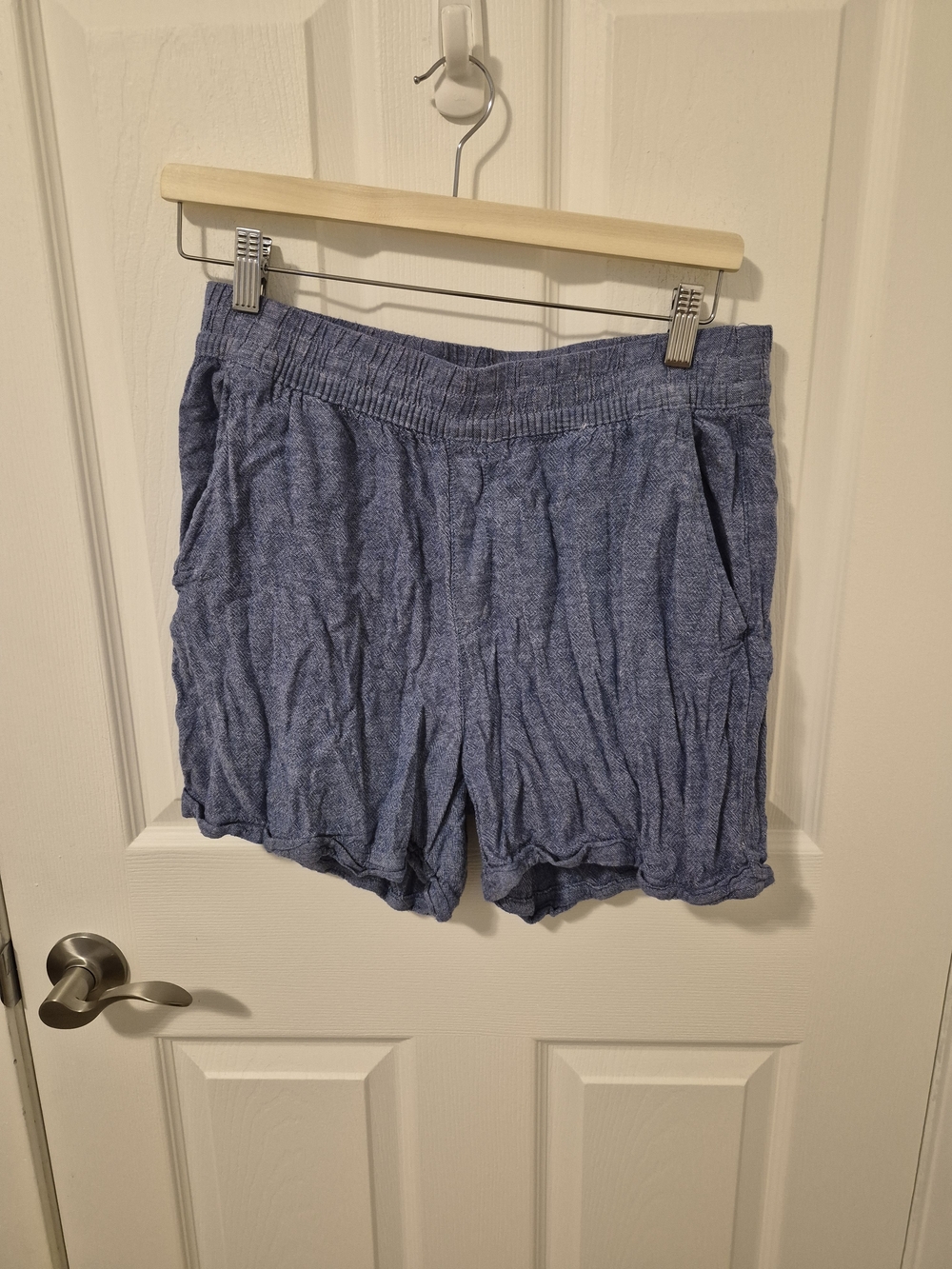 Frank & Oak Heathered Blue High-Waist Casual Shorts 55% Linen